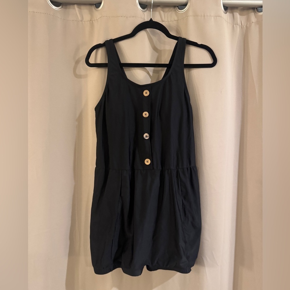 Women’s Black Button-Front Romper Swimsuit
